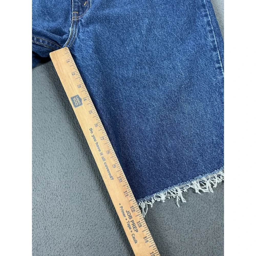 Levis Shorts Mens 40 Blue Dark Wash Denim Bermuda Frayed Hem 12 Inseam